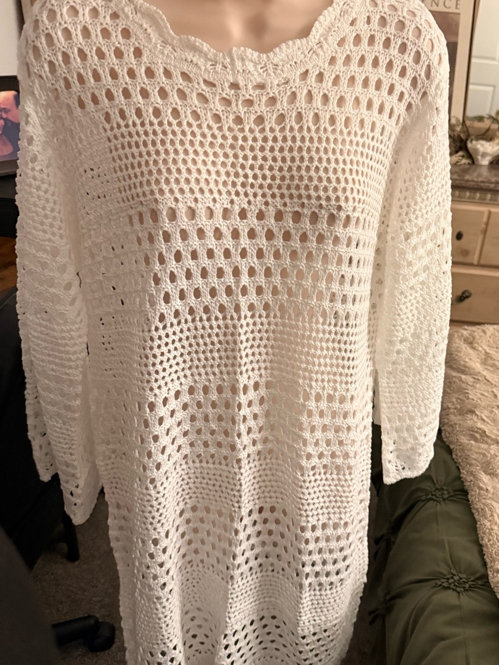 Lightweight Crochet Knit Sweater - White